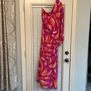 Orange/pink one shoulder maxi sundress